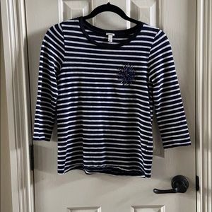 Navy and White Striped Top with Detailing
